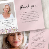 Pink Wildflower Sympathie Funeral Bedankkaart