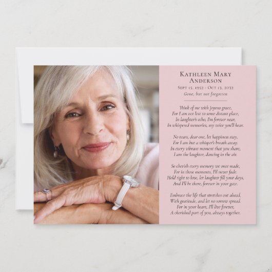 Pink Wildflower Sympathie Funeral Bedankkaart (Achterkant)