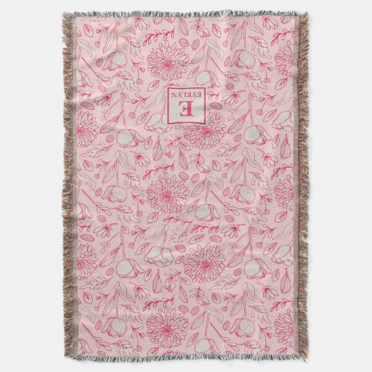Pink Wildflower Throw Blanket monogram Deken (Voorkant Verticaal)