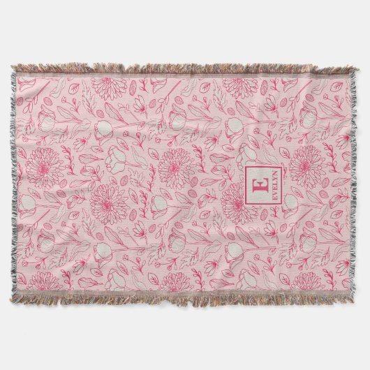 Pink Wildflower Throw Blanket monogram Deken (Voorkant)