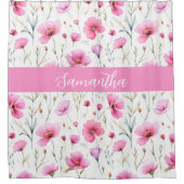 Pink Wildflower Watercolor Custom Name Douchegordijn (Voorkant)