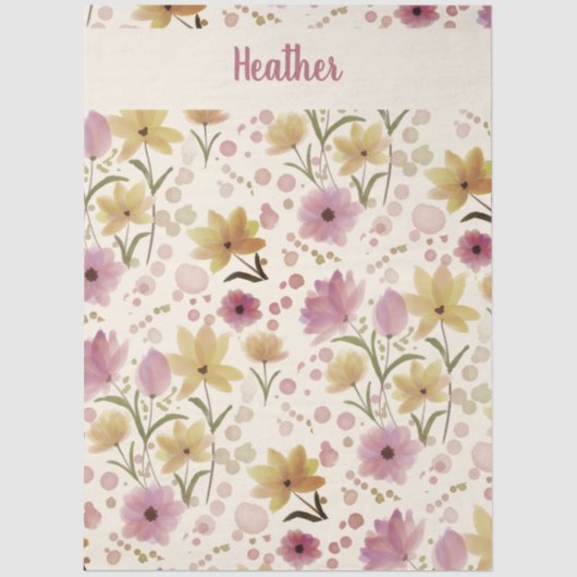 Pink Wildflower Watercolor Monogram Name Tissuepapier (Voorkant)