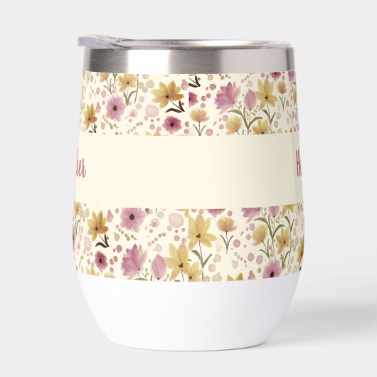 Pink Wildflower Watercolor Monogram Named (Rechts)