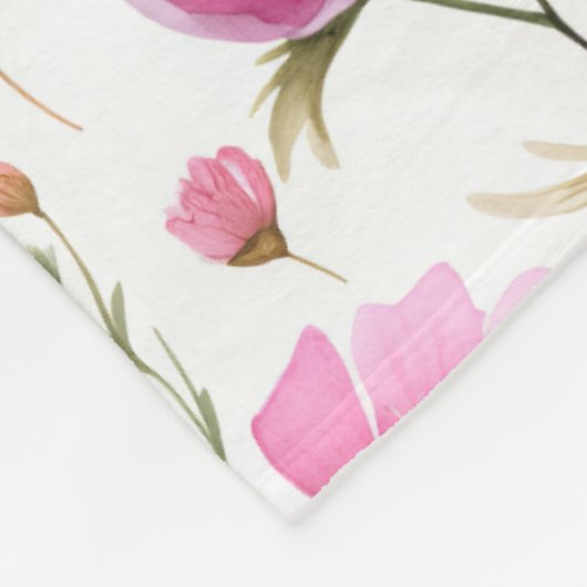 Pink Wildflower Watercolor Name  Fleece Deken (Hoek)