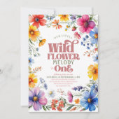 Pink Wildflower Wild One 1st verjaardag Uitnodigin Kaart (Voorkant)