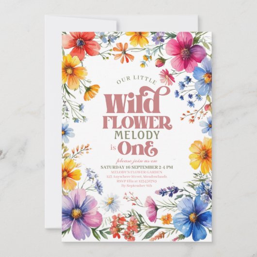 Pink Wildflower Wild One 1st verjaardag Uitnodigin Kaart (Voorkant)