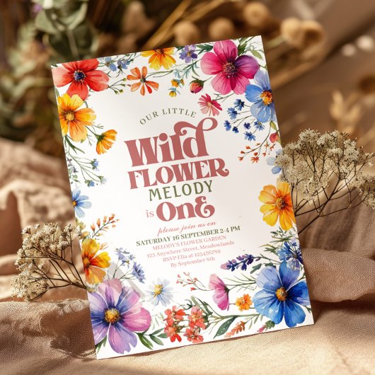 Pink Wildflower Wild One 1st verjaardag Uitnodigin Kaart