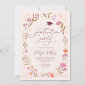 Pink Wildflowers Afstudeerfeest Kaart (Voorkant)