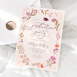 Pink Wildflowers Afstudeerfeest Kaart