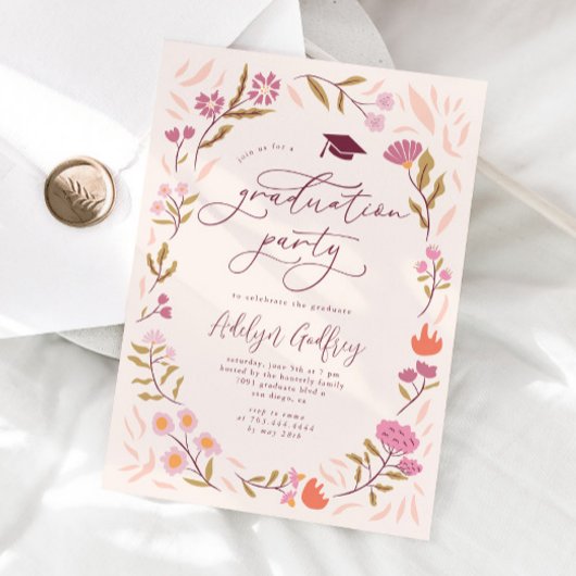 Pink Wildflowers Afstudeerfeest Kaart