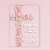 pink wildflowers cross Baptism Invitation Acryl Uitnodigingen