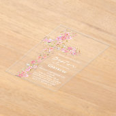 pink wildflowers cross Baptism Invitation Acryl Uitnodigingen (Laagn)