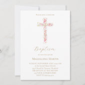 pink wildflowers cross | Baptism Invitation Kaart (Voorkant)