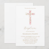 pink wildflowers cross | Baptism Invitation Kaart (Voorkant / Achterkant)