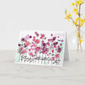 Pink Wildlfowers Verjaardag Wenskaart Kaart (Gele Bloem)