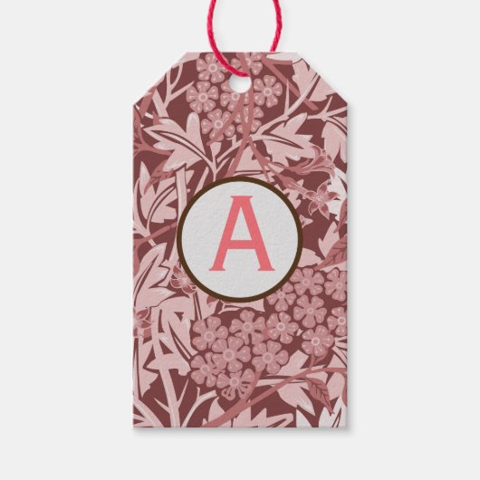 PINK WILLIAM MORRIS GIFT LABELS CUSTOM INITIAAL CADEAULABEL (Voorkant)