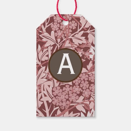 PINK WILLIAM MORRIS GIFT LABELS CUSTOM INITIAAL CADEAULABEL (Voorkant)