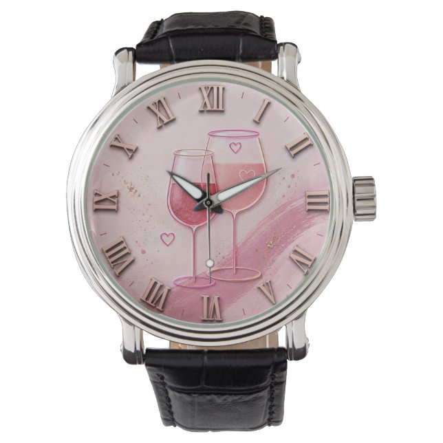 Pink Wine Glass Horloge (Voorkant)