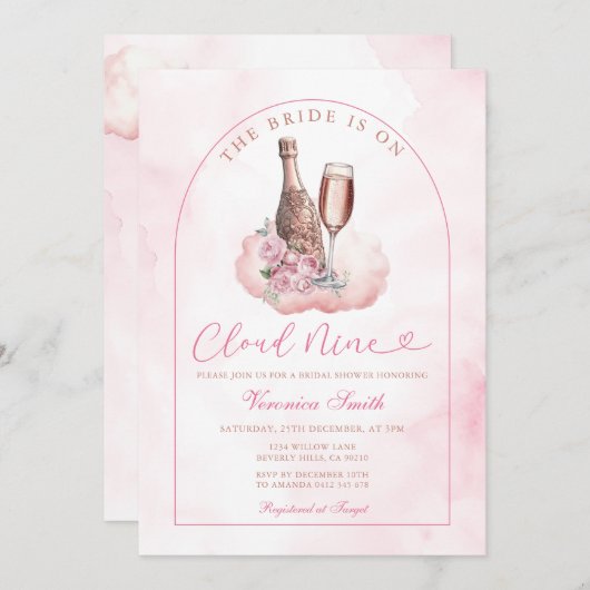 Pink Wine The Bride is Cloud Nine Bridal Shower Kaart (Voorkant / Achterkant)