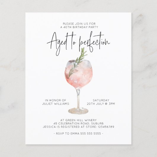 Pink Wine verouderd tot Perfection 40th Birthday Flyer (Voorkant)