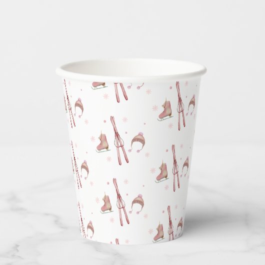 Pink Winter Après Bébé Ski Pattern Baby Shower  Papieren Bekers (Voorkant)