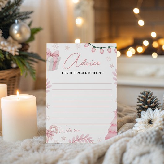 Pink Winter Baby Advice Card Kaart