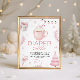 Pink Winter Baby Shower Diaper Raffle Sign Reclamebord Met Voetstuk