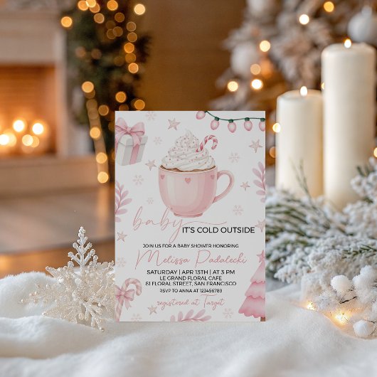 Pink Winter Baby Shower Invitation Kaart
