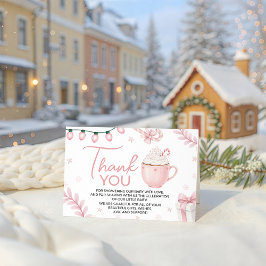 Pink Winter Baby Shower Thank You Card Informatiekaartje