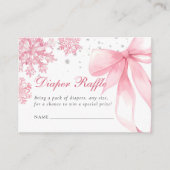 Pink Winter Bow Baby Shower Diaper Raffle Informatiekaartje (Voorkant)