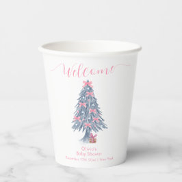 Pink Winter Bow Christmas Tree Baby Shower Welcome Papieren Bekers