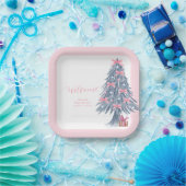 Pink Winter Bow Christmas Tree Baby Shower Welcome Papieren Bordje (Feest)