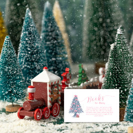 Pink Winter Bow Christmas Tree Books Baby Shower  Informatiekaartje