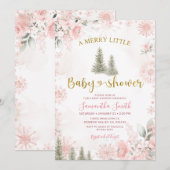 Pink Winter Christmas A Merry Little Baby Shower Kaart (Voorkant / Achterkant)