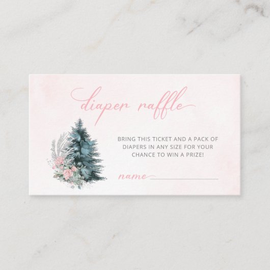 Pink Winter Christmas Baby Shower Diper raffle Informatiekaartje (Voorkant)