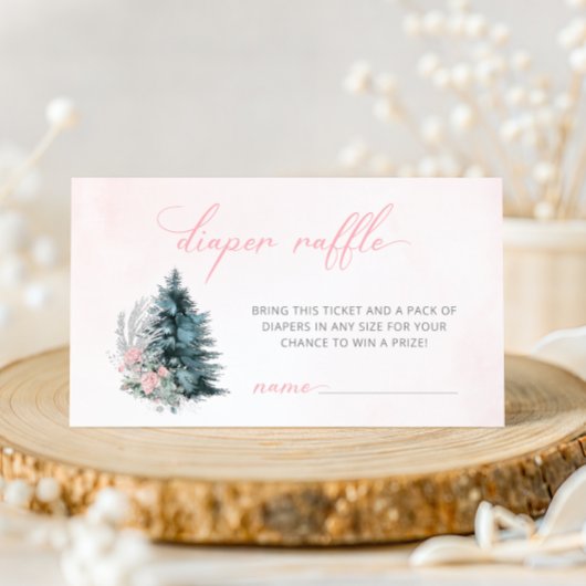 Pink Winter Christmas Baby Shower Diper raffle Informatiekaartje