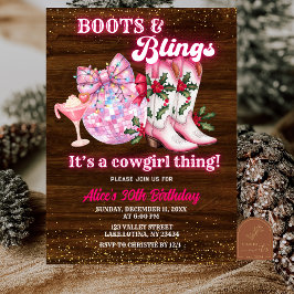 Pink Winter Christmas Boots and Blings Birthday Kaart