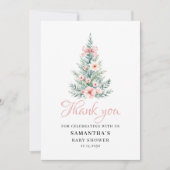 Pink Winter Christmas Girl Baby Shower Bedankkaart (Voorkant)