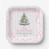 Pink Winter Christmas Tree Baby Shower Papieren Bordje (Voorkant)