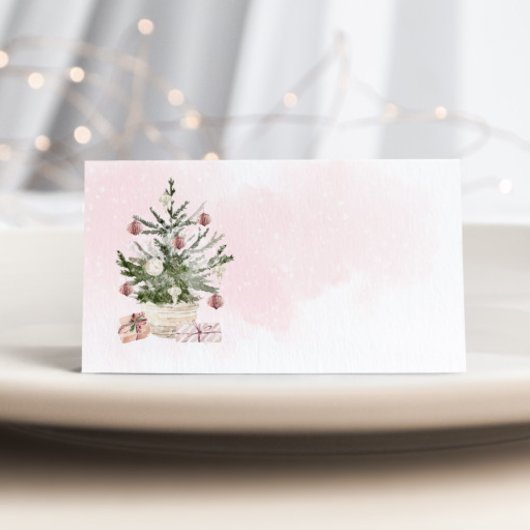 Pink Winter christmas tree Baby Shower place card Kaart