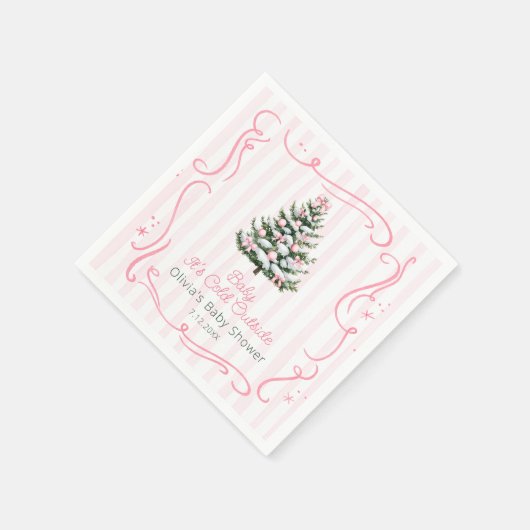 Pink Winter Christmas Tree Baby Shower Servet (Hoek)
