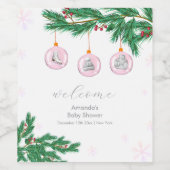 Pink Winter Clothes Ornaments Baby Shower Welcome  Wijn Etiket (Enkel label)