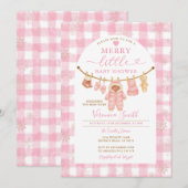 Pink Winter Clothesline Merry Little Baby Shower Kaart (Voorkant / Achterkant)