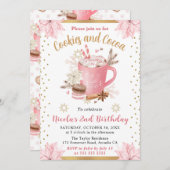 Pink Winter Cookies & Cocoa Birthday Party Kaart (Voorkant / Achterkant)