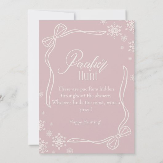Pink Winter Coquette Pacifier Hunt Baby shower Kaart (Achterkant)