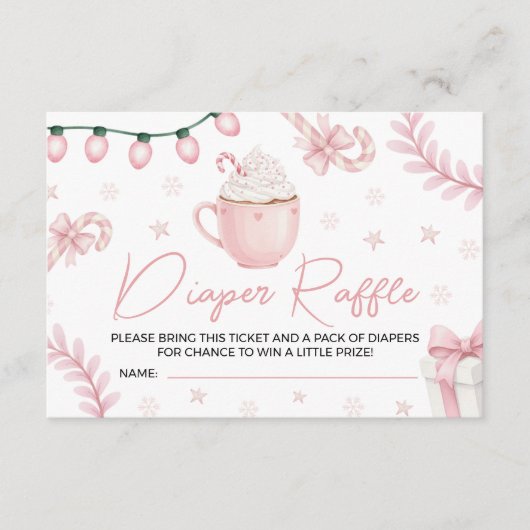 Pink Winter Diaper Raffle Ticket Informatiekaartje (Voorkant)