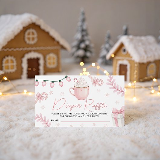 Pink Winter Diaper Raffle Ticket Informatiekaartje