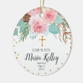 Pink Winter Floral Personalized Girl Baptisme Keramisch Ornament (Links)