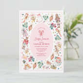 Pink Winter Girl Baby Shower Invitation Kaart (Staand voorkant)