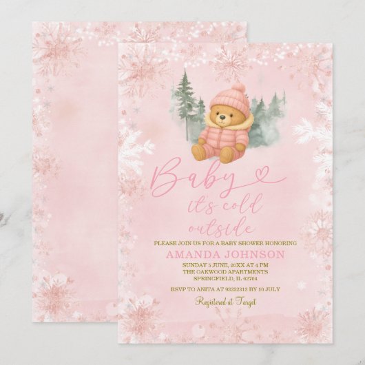 Pink Winter Girl Beer Baby Het is koud buiten Kaart (Voorkant / Achterkant)